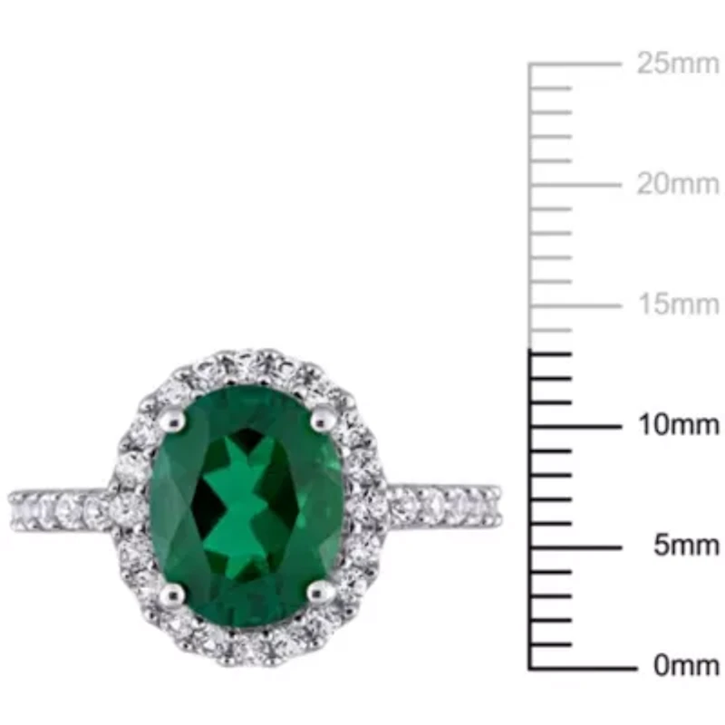 Lab Created Emerald and White Sapphire Halo Engagement Ring 10K Gold