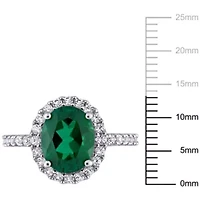 Lab Created Emerald and White Sapphire Halo Engagement Ring 10K Gold