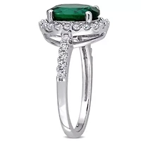 Lab Created Emerald and White Sapphire Halo Engagement Ring 10K Gold