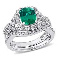 Lab Created Emerald and 1/4 ct. t.w. Diamond Ring Set 10K White Gold