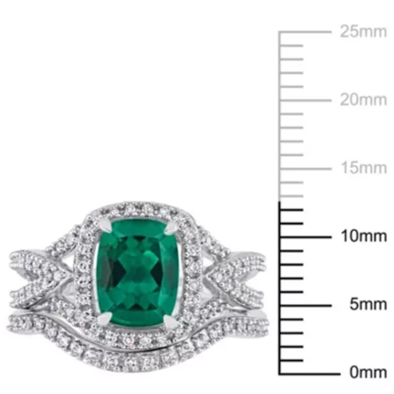 Lab Created Emerald and 1/4 ct. t.w. Diamond Ring Set 10K White Gold