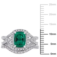 Lab Created Emerald and 1/4 ct. t.w. Diamond Ring Set 10K White Gold
