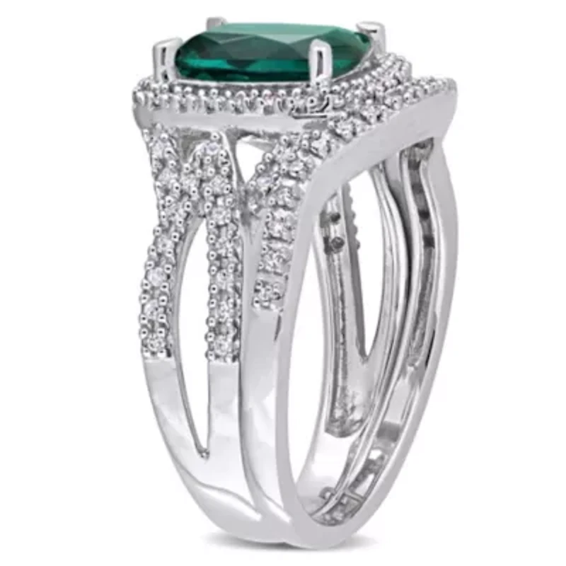 Lab Created Emerald and 1/4 ct. t.w. Diamond Ring Set 10K White Gold
