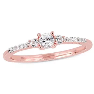 Lab Created White Sapphire and Diamond Accent Promise Ring Rose Plated Sterling Silver