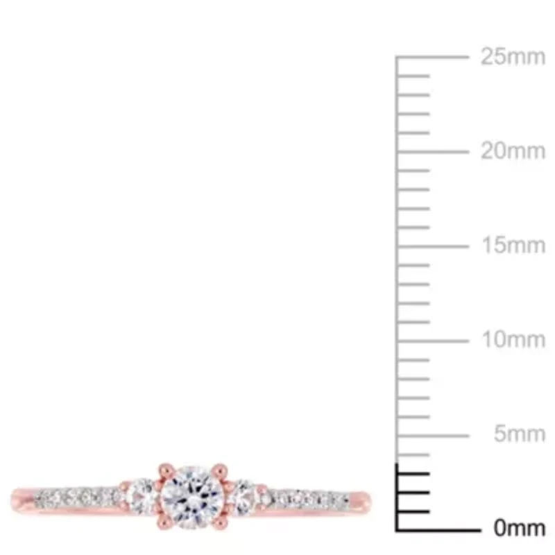 Lab Created White Sapphire and Diamond Accent Promise Ring Rose Plated Sterling Silver
