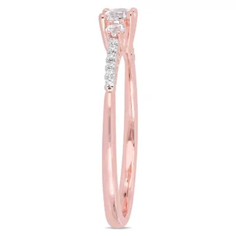 Lab Created White Sapphire and Diamond Accent Promise Ring Rose Plated Sterling Silver