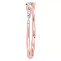 Lab Created White Sapphire and Diamond Accent Promise Ring Rose Plated Sterling Silver