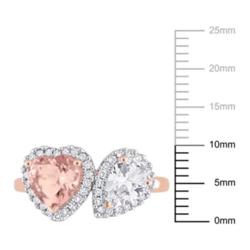 Lab Created Morganite and White Sapphire with 1/5 ct. t.w. Diamond 2-Stone Ring 14K Rose Gold