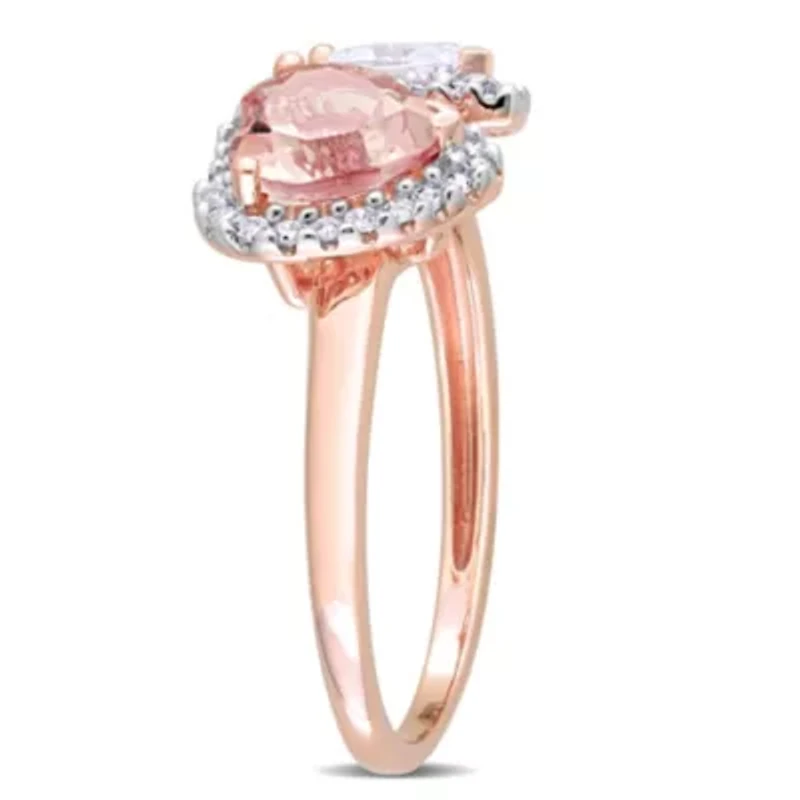 Lab Created Morganite and White Sapphire with 1/5 ct. t.w. Diamond 2-Stone Ring 14K Rose Gold