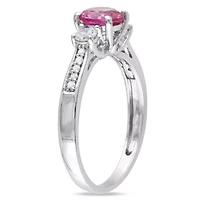 Lab Created Pink and White Sapphire with Diamond 3-Stone Engagement Ring 10K Gold