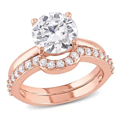 Lab Created White Sapphire Bridal Ring Set 10K Rose Gold