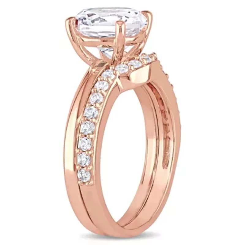 Lab Created White Sapphire Bridal Ring Set 10K Rose Gold
