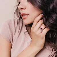 Lab Created Ruby and White Sapphire with 1/7 ct. t.w. Diamond 3-Stone Vintage Bridal Ring Set 10K Gold