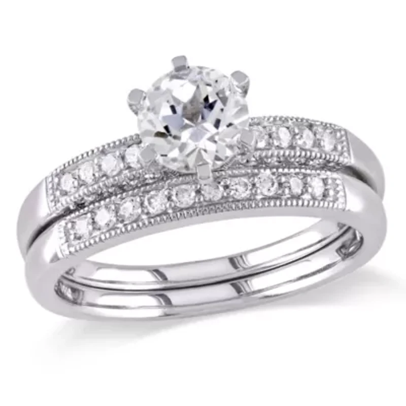 Lab Created White Sapphire and / ct. t.w. Diamond Bridal Ring Set 10K Gold