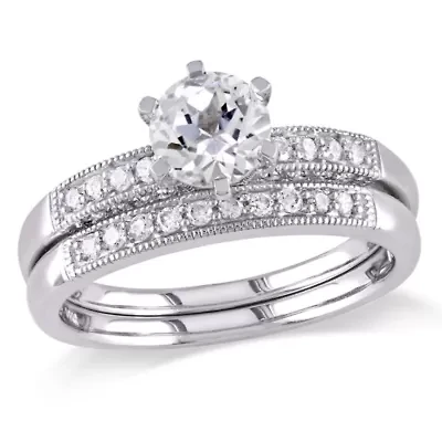 Lab Created White Sapphire and / ct. t.w. Diamond Bridal Ring Set 10K Gold