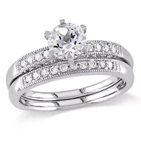 Lab Created White Sapphire and / ct. t.w. Diamond Bridal Ring Set 10K Gold