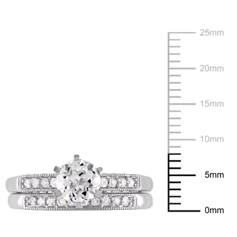 Lab Created White Sapphire and / ct. t.w. Diamond Bridal Ring Set 10K Gold