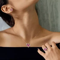 Lab Created 3-Pc Set of Ruby and 1/10 ct. t.w. Diamond Double Heart Ring, Earrings Pendant with Chain 2-Tone Sterling Silver