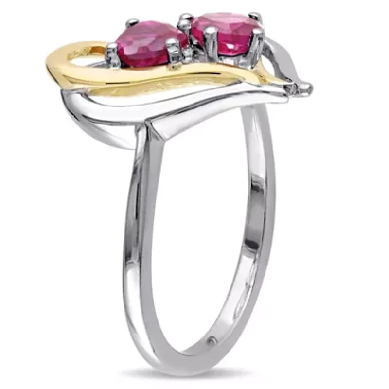 Lab Created 3-Pc Set of Ruby and 1/10 ct. t.w. Diamond Double Heart Ring, Earrings Pendant with Chain 2-Tone Sterling Silver