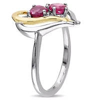 Lab Created 3-Pc Set of Ruby and 1/10 ct. t.w. Diamond Double Heart Ring, Earrings Pendant with Chain 2-Tone Sterling Silver