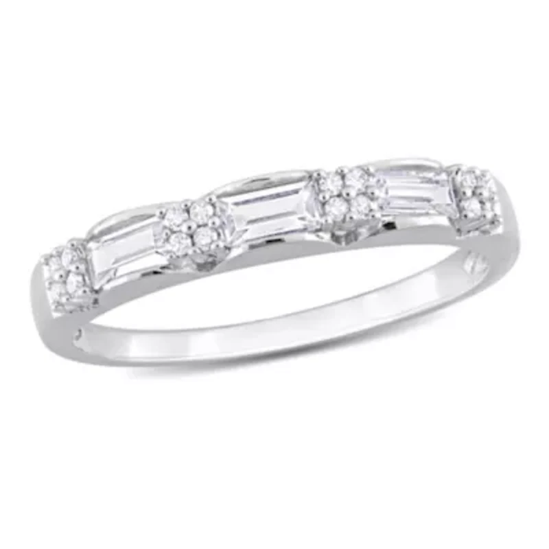Lab Created White Sapphire and 1/10 ct. t.w. Diamond Semi-eternity Ring 10K Gold