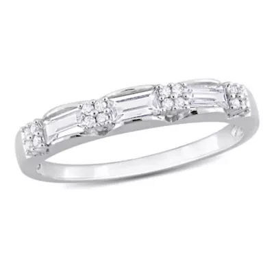 Lab Created White Sapphire and 1/10 ct. t.w. Diamond Semi-eternity Ring 10K Gold