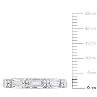 Lab Created White Sapphire and 1/10 ct. t.w. Diamond Semi-eternity Ring 10K Gold