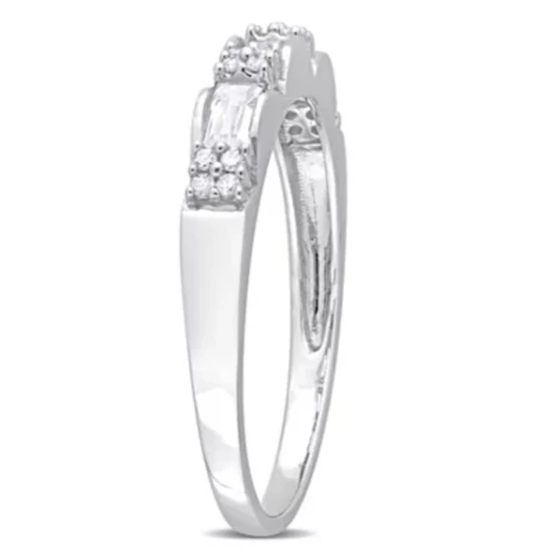 Lab Created White Sapphire and 1/10 ct. t.w. Diamond Semi-eternity Ring 10K Gold