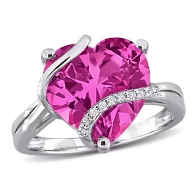 Lab Created Pink Sapphire and Diamond Accent Heart Wrapped Ring Sterling Silver