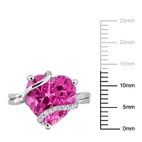 Lab Created Pink Sapphire and Diamond Accent Heart Wrapped Ring Sterling Silver
