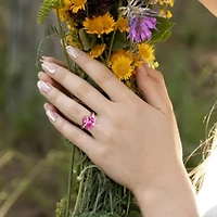 Lab Created Pink Sapphire and Diamond Accent Heart Wrapped Ring Sterling Silver