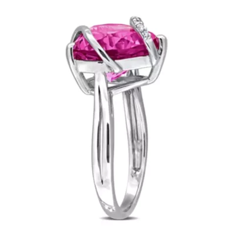 Lab Created Pink Sapphire and Diamond Accent Heart Wrapped Ring Sterling Silver