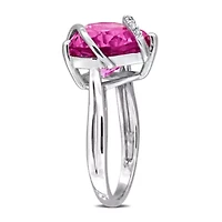Lab Created Pink Sapphire and Diamond Accent Heart Wrapped Ring Sterling Silver