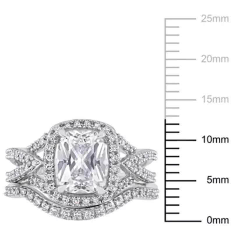 Lab Created White Sapphire and 1/4 ct. t.w. Diamond Bridal Ring Set 10K Gold