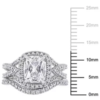 Lab Created White Sapphire and 1/4 ct. t.w. Diamond Bridal Ring Set 10K Gold