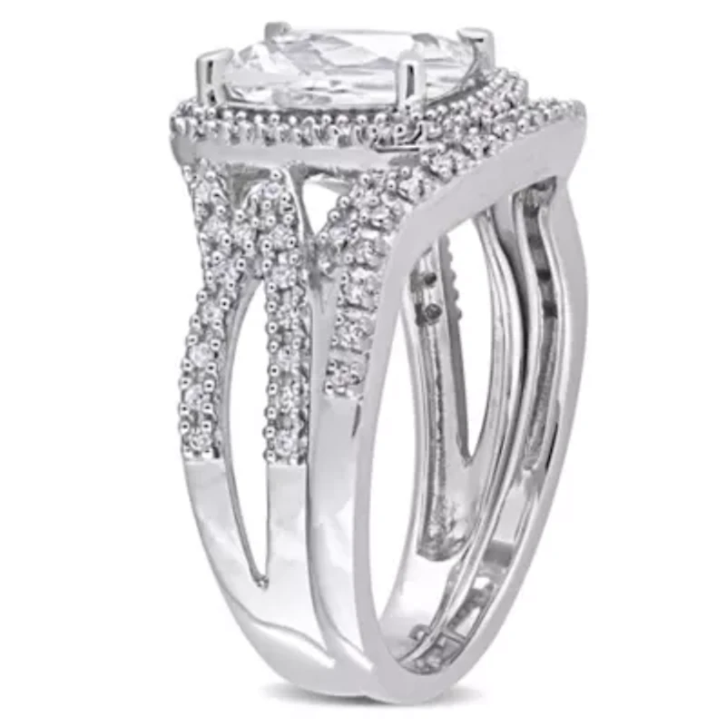 Lab Created White Sapphire and 1/4 ct. t.w. Diamond Bridal Ring Set 10K Gold