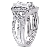 Lab Created White Sapphire and 1/4 ct. t.w. Diamond Bridal Ring Set 10K Gold