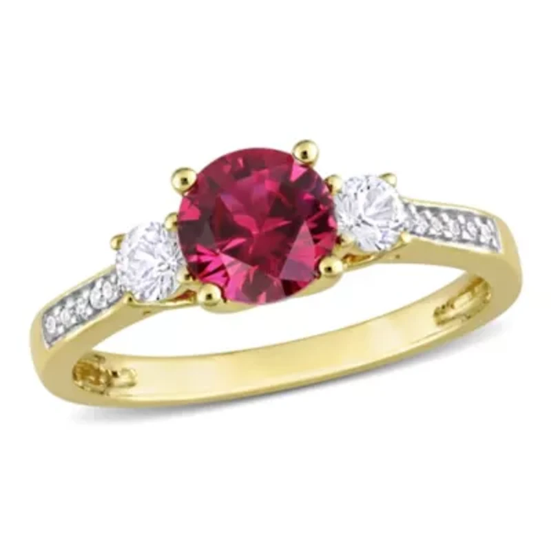 Lab Created Ruby and White Sapphire with Diamond Accent 3-Stone Ring 10K Yellow Gold