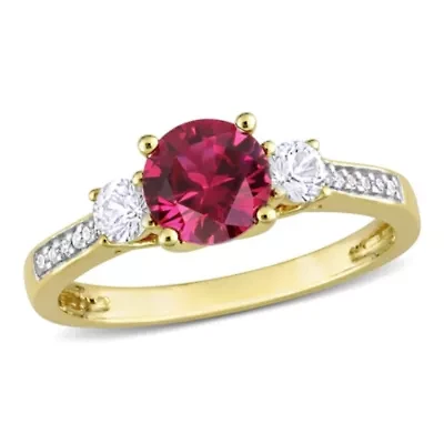 Lab Created Ruby and White Sapphire with Diamond Accent 3-Stone Ring 10K Yellow Gold