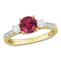 Lab Created Ruby and White Sapphire with Diamond Accent 3-Stone Ring 10K Yellow Gold