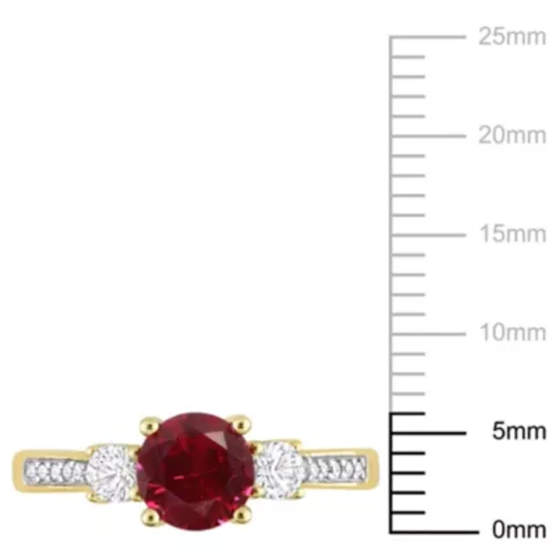 Lab Created Ruby and White Sapphire with Diamond Accent 3-Stone Ring 10K Yellow Gold