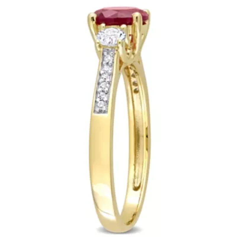 Lab Created Ruby and White Sapphire with Diamond Accent 3-Stone Ring 10K Yellow Gold