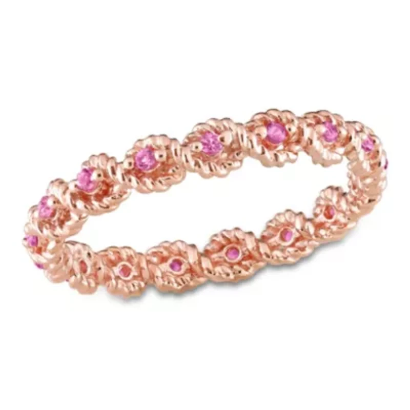 Lab Created Pink Sapphire Infinity Eternity Ring 10K Rose Gold