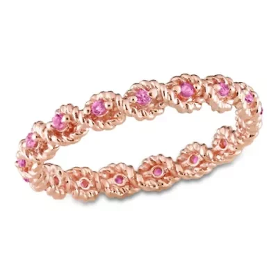 Lab Created Pink Sapphire Infinity Eternity Ring 10K Rose Gold