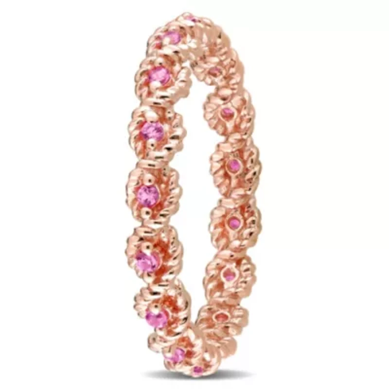 Lab Created Pink Sapphire Infinity Eternity Ring 10K Rose Gold