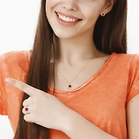 Lab Created 3-Pc Set of Ruby and 1/3 ct. t.w. Diamond Square Halo Ring, Earrings, Pendant with Chain 10K Yellow Gold