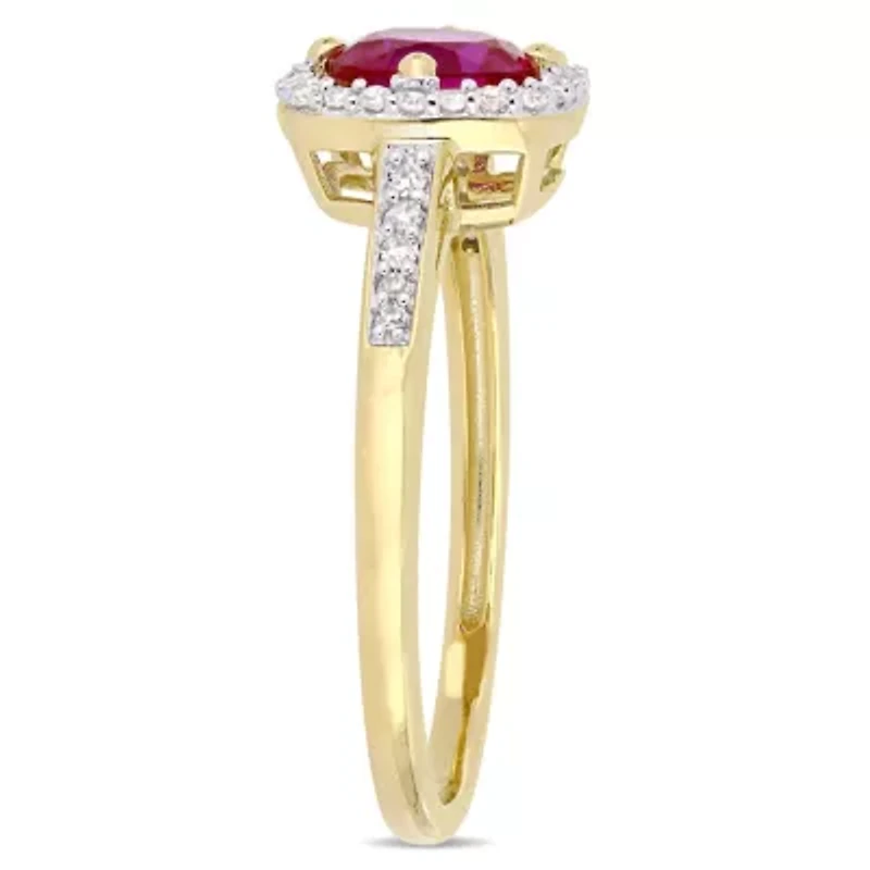 Lab Created 3-Pc Set of Ruby and 1/3 ct. t.w. Diamond Square Halo Ring, Earrings, Pendant with Chain 10K Yellow Gold
