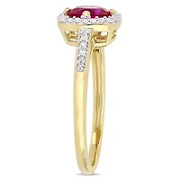 Lab Created 3-Pc Set of Ruby and 1/3 ct. t.w. Diamond Square Halo Ring, Earrings, Pendant with Chain 10K Yellow Gold