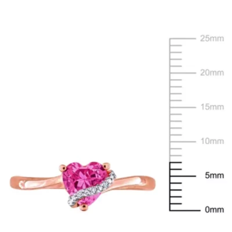 Lab Created Pink Sapphire and Diamond Accent Heart Ring Rose Plated Sterling Silver