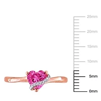 Lab Created Pink Sapphire and Diamond Accent Heart Ring Rose Plated Sterling Silver